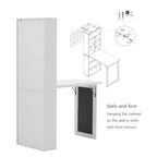 Folding Desk with Storage,Foldable Convertible Writing table with Blackboard and Shelves,Wall Mount Fold Out Table Cabinet , Space-Saving Murphy Desk Multi-Function Home Office Workstation (White) - color: White