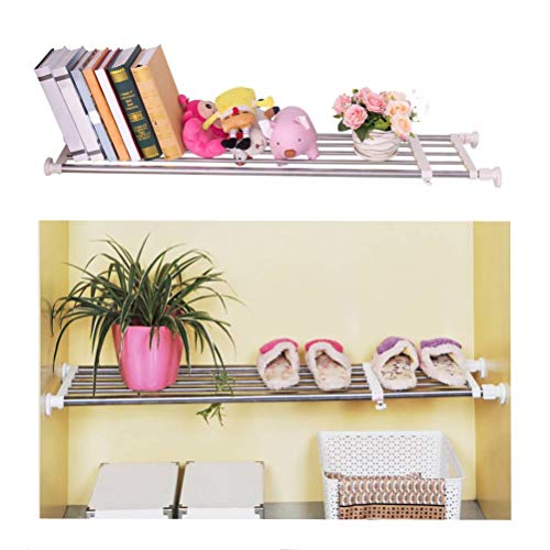 BAOYOUNI Adjustable Closet Tension Shelf Rod Expandable Clothes Hanging Rail Pole Dividers Wardrobe Space Saving Storage Organizer Ivory, 46.85-75 Inches - size: (46.85-75) IN