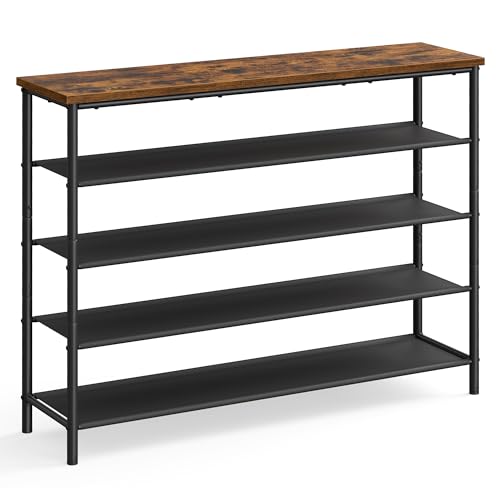 VASAGLE Shoe Rack, 5-Tier Shoe Storage Organizer for Entryway and Closet, Holds 20-24 Pairs of Shoes, 4 Fabric Shelves, Steel Frame, Industrial, Rustic Brown and Black ULBS136B01 - color: Rustic Brown + Black, size: 5 Tiers (47.2"W)