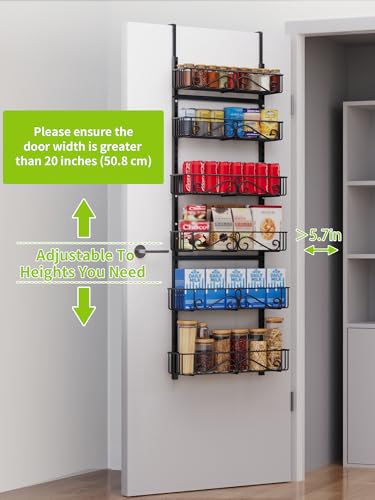 6-Tier Over the Door Pantry Organizer, Pantry Organization And Storage, Hanging Storage Organizer Spice Rack Metal Shelving for Home & Kitchen, Office Laundry Room Bathroom Black - color: BlackS, size: 6-Tier