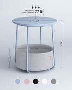 VASAGLE LILEA Collection - Small Round Side End Table, Modern Nightstand with Fabric Basket, Pale Blue and Ice Blue ULET223Q62 - color: Pale Blue + Ice Blue, size: Round + 1 pack