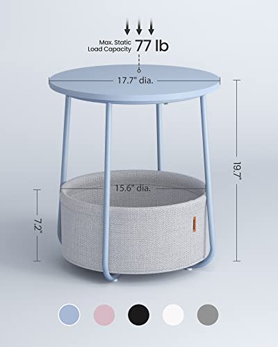 VASAGLE LILEA Collection - Small Round Side End Table, Modern Nightstand with Fabric Basket, Pale Blue and Ice Blue ULET223Q62 - color: Pale Blue + Ice Blue, size: Round + 1 pack
