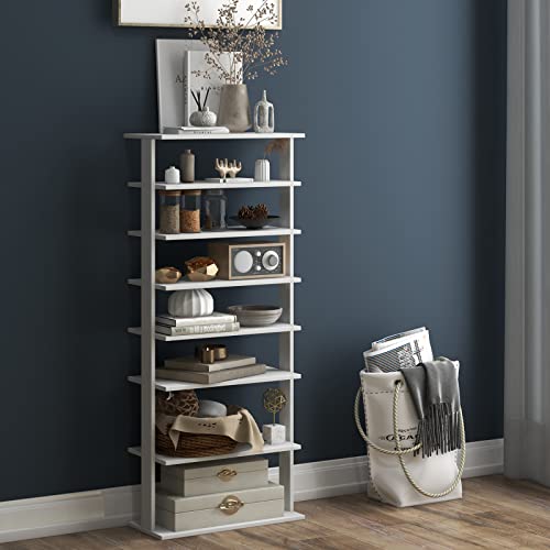 COSTWAY 7 Tiers Shoe Rack, Double Rows Vertical Tall Narrow Patented Shoe Organizer, Free Standing Shoe Rack for Small Space, Entryway, Closet, Living Room, Bedroom (White) - color: White