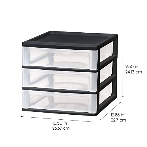 IRIS USA Plastic Stacking Desk Top 3-Drawer Storage Organizer, 2-Pack, for Makeup Vanity Nail Polish Bathroom Stationery Art Craft Supplies Kitchen Office Garage and Small Organization, Medium, Black - color: Black, style: Medium - 2 Pack