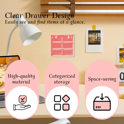 Small Drawer Organizer for Desk, 4.7" x 4.7" x 3.8" Small Desktop Organizer with 6 Drawers, Plastic Storage Box for Office, Classroom, Craft and Home Organization - color: Pink