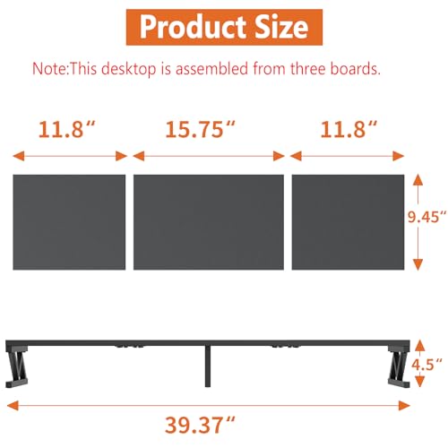 Dual Monitor Stand Riser, Large Wood Monitor Lift with Storage, Sturdy Wood&Steel Multi Screen Stand, Desktop Organizer - color: Black