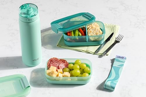 Ello 2-Pack Lunch Stack Plastic Food Storage Container Bento Box with Airtight, Leak-Proof Locking Plastic Lids and Silicone Base, BPA-Free, Freezer, Microwave, and Dishwasher Safe, Mint Chip - color: Mint Chip