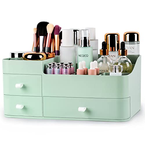 Makeup Organizer with Drawers,Large Capacity Countertop Organizer for Vanity,Bathroom and Bedroom Desk Cosmetics Organizer for Skin Care,Brushes, Eyeshadow, Lotions, Lipstick, Nail Polish - color: Green-Large