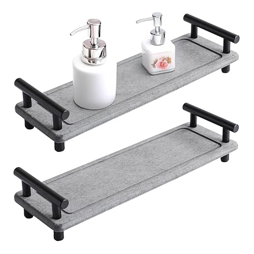 2PCS Water Absorbing Stone Tray, Instant Dry Sink Caddy, Stone Drying Tray with Black Handle, Deco for Bathroom Sink, Bathroom Small Caddy (Dark Grey & Black Handle, Small) - color: Dark Grey & Black Handle, size: Small