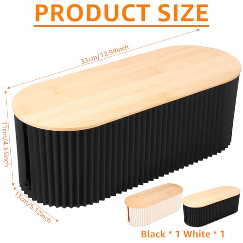2Pcs Cable Management Box, 13 × 5.12 × 4.33 inch Plastic Cord Hider Box with Wood Lid, Hidden Storage Cord Organizer Box, Ample Internal Space Power Strips Cover Easy Access for Home Office