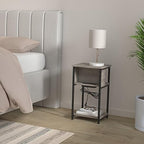VASAGLE Side Table with Charging Station, 3-Tier End Table with USB Ports and Outlets, Nightstand for Living Room, Bedroom, 11.8 x 13.4 x 22.8 Inches, Plug-in Series, Greige and Black - color: Greige + Black