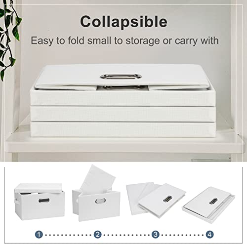 Graciadeco Medium 15" 21 Quart Collapsible Stackable Storage Bins with Lids, 5 Packs White Foldable Fabric Closet Storage Boxes with Lids, Lidded Heavy-duty Linen Baskets(15x11x8) - color: White, size: Medium -5 Pack