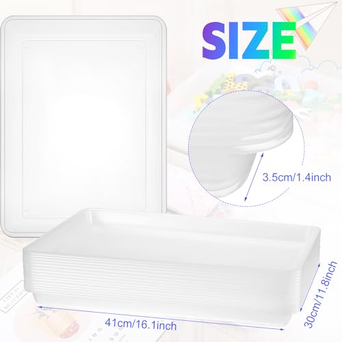 Maitys 15 Pcs Flat Plastic Trays 16.1 x 11.8'' Sensory Storage Tray Paper Stackable Classroom Bins for Office Home Organizer Arts and Crafts Supplies(Clear) - color: Clear