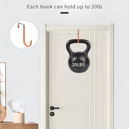 FYY Over the Door Hooks, 4 Pack Door Hangers Hooks with Rubber Prevent Scratches Heavy Duty Organizer Hooks for Living Room, Bathroom, Bedroom, Kitchen Hanging Clothes Towels Hats Coats Bags Orange - color: A Orange, size: Short, style: 4 Pack