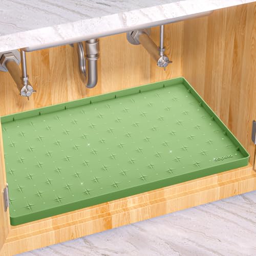 Sdpeia Under Sink Mat 22"×14" Waterproof Silicone Cabinet Liner & Sink Protector for Kitchen & Bathroom, Multi-Purpose Organizers Tray for Pets, Laundry, Cat Litter Mat - color: Avocado Green, size: 14"W x 22"L