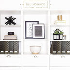 BLU MONACO | Set of 4 Black & Gold Geometric Magazine File Holders with Gold Label Holders | Stylish Vertical File Organizer Boxes for Desk, Bookshelf & Office Storage - color: Dark Grey and Gold