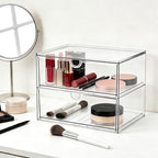Prsildan Acrylic Makeup Organizer, 2 Pack Stackable Clear Storage Drawers for Baby Bottles Desk Organizers with 2 Drawers for Countertop Vanity Nursery Modular System for Cosmetics Jewelry - style: Style1-2 Drawers