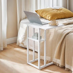 HOOBRO Foldable End Table, C Shaped Side Table with Storage Shelf, Small Snack Table Suitable for Living Room Bedroom Small Spaces, Easy Assembly, White WW29SF01 - color: White