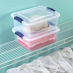 15 Quart Clear Plastic Storage Bins with Lids, Small Latching Storage Container for Closet Organization, Toy Storage and Pantry, Stackable Organizer Box with Blue Latches (1)