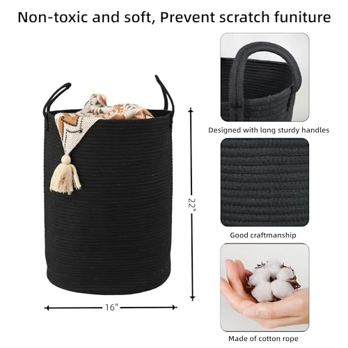 Woven Cotton Rope Laundry basket-16”X22” Laundry Hamper-Rope Storage Basket for Dirty Clothes, Toys and Blankets Perfect for Bathroom, Baby nursery and Living Room Storage (black, Large) - color: black, size: Large