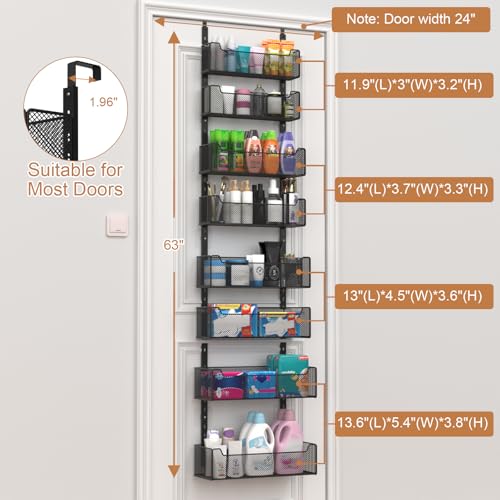 VyGrow Over The Door Organizer, 8-tier Metal Door Organizer Hanging with Adjustable Baskets, Behind The Door Storage for Bedroom Closet Bathroom Pantry Cabinet Kitchen, Black - color: Black, size: 8-Tier
