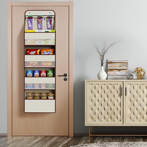 Univivi 5-Shelf Fabric Door Storage Over Door Hanging Organizer with 4 Large Pockets and 3 Small PVC Pockets Nursery Closet Cabinet Wall Mount Hanging Storage Organizers for Baby Nursery (Beige) - color: Beige, size: 5 LAYER