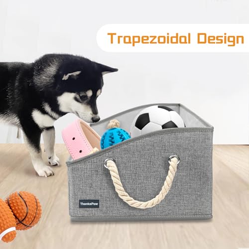 Collapsible Fabric Dog Toy Box and Storage Bin With Handle - Trapezoid Basket Chest Organizer for Pet Toys, Blankets and Accessories,Light Grey - color: Light Grey