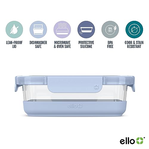Ello Duraglass 3.4 Cup Meal Prep Sets 10Pc,Set-Glass Food Storage Container with Silicone Boot and Airtight BPA-Free Plastic Lids,Dishwasher,Microwave,and Freezer Safe,Halogen Blue,5 Count (Pack of 2) - color: Halogen Blue with Boot, size: 3.4 Cup (Pack o