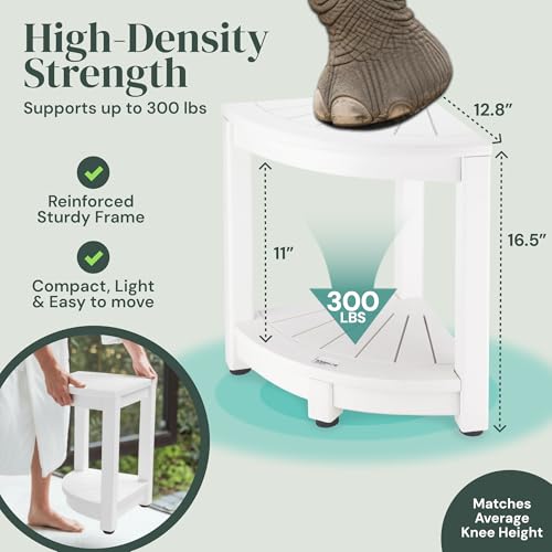 ROHKEX Waterproof Corner Shower Stool - White Waterproof Shower Bench for Shaving Legs & to Sit On - Easily Assembled Corner Bench & Shelf - Restroom Organizer - Restroom Home Decor Gift Idea - color: White