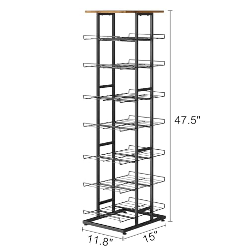 GILLAS 8 Tier with Wooden Top Water Bottle Storage with Wooden Tabletop,Metal Beverage Can Rack,Large Capacity Bottled Rack Water Bottle Holder Stand for Cabinet,Countertop Kitchen,Party,Black - size: 8 Tier With Wooden Top