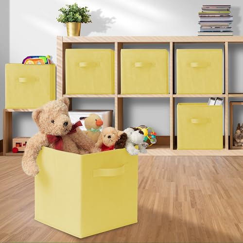 Casafield Set of 6 Collapsible Fabric Cube Storage Bins, Yellow - 11" Foldable Cloth Baskets for Shelves, Cubby Organizers & More - color: Yellow, size: 10.5" x 10.5" x 11"