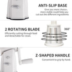 Upgrade Rotary Cheese Grater Shredder with Handle, Strong Suction Base, Multi-purpose Rotary Grater Slicer with 5 Interchangeable Blades for Ice, Vegetables, Fruit, Nuts with Blade Storage Box - color: Milky White