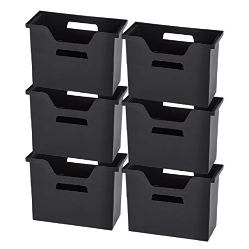 IRIS USA Medium Portable Desktop File Box with Open Lid, 6 Pack, Side Handles, Tabs & Inserts, Hanging File Folders, Letter-Size File Magazine Newspaper Mail Document Notebook, Black - style: Black M - 6 Pack