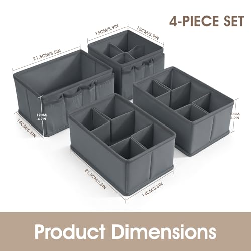 VERONLY Cosmetic Storage Bins Makeup Organizer, Adjustable Multifunction Storage Box Desk Drawer Divider for Makeup Brushes, Bathroom Countertop or Dresser, Set of 4 - style: Gray 4PC