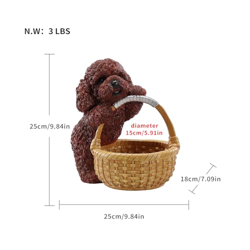 Vanity Jewelry Dish & Catchall Valet Tray for Bedroom Nightstand Featuring Red Poodle - Dog Statue Ring Holder & Candy Bowl - Aesthetic Animal Figurine Dresser Decor - color: Poodle Holding Basket - Red, size: Poodle