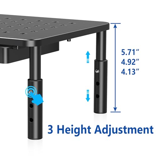 Zimilar 2 Pack Monitor Stand Riser with Drawer - 3 Height Adjustable Metal Monitor Stand with Unique Star Mesh for Computer Laptop Notebook Printer