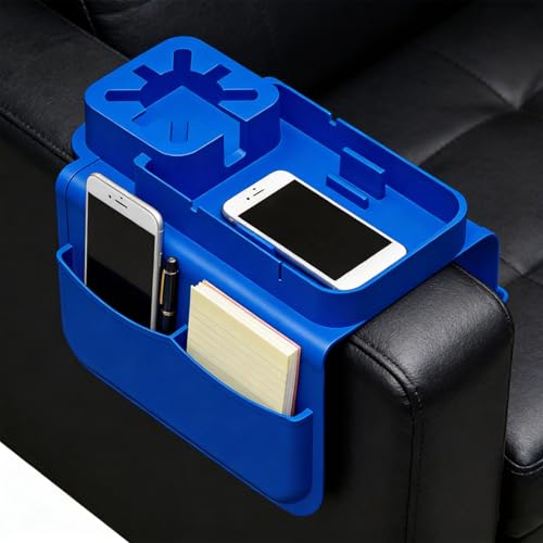 Silicone Sofa Armrest Tray Featuring Drink Holder and Side Pockets for Remote Phone and Snacks Storage Sofa Arm Tray Arm Organizers - color: lan she