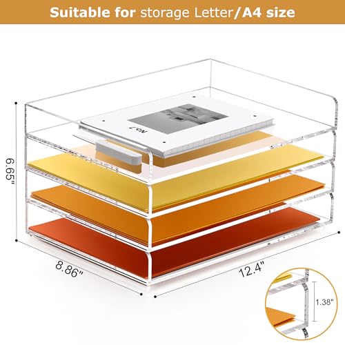 4 Tier Stackable Letter Tray, Acrylic Paper Organizer File Trays Paper Sorter, Clear Office Supplies Accessories for Letter/A4 Size Folders Documents 12.4inx8.86inx6.65in - style: Ultra-thin 4Tier trays