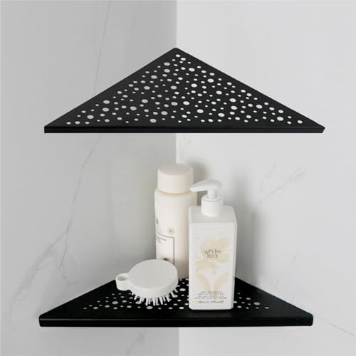 HIDROP Matte Black Corner Shower Shelf 10 Triangular Corner Shelf Stainless Steel Bathroom Shelf for Tiled Wall, 2 Pack Shower Corner Shelf, No Drilling - color: Matte Black