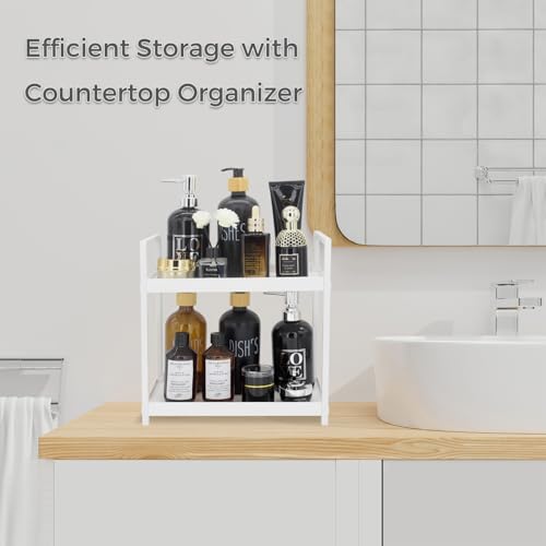 2-Tier Countertop Organizer for Bathroom – Cosmetic Organizer Rack and Storage Shelf for Bedrooms, Offices, Kitchen Counters, and Under Sinks (White) - color: 2-tier-white-pp01