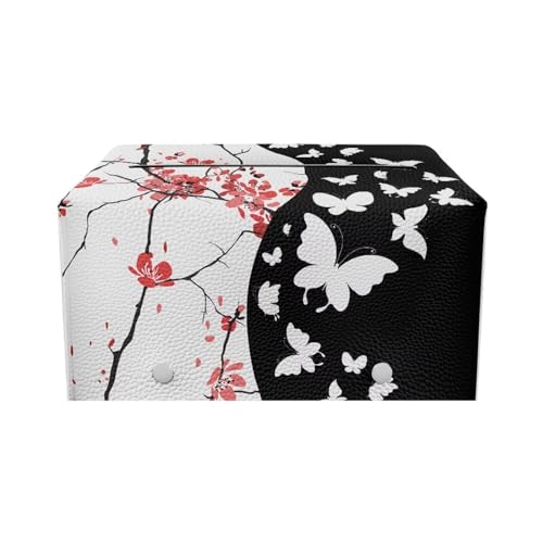 Butterfly Rectangle Tissue Box Cover Modern PU Leather Rectangular Tissue Box Waterproof Tissue Cover Decorative Holder Organizer for Bathroom Vanity Countertop - color: Butterfly Sakura