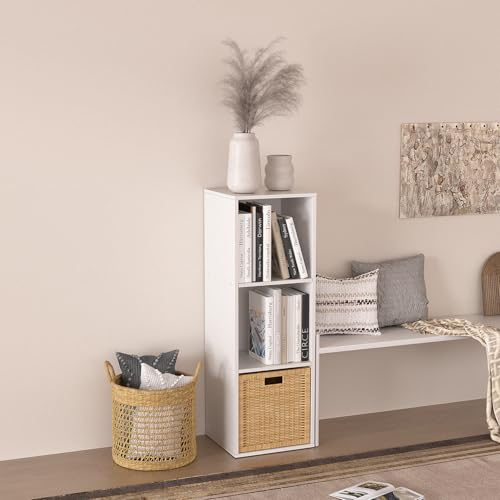 Wooden Cube Storage Organizer with Closed Back Panel,White Cube Shelf Cubby Storage Organizer with Compartments for Living,Bookshelf,Storage Organizers (White, 3 Cube-11in) - color: White, size: 3 Cube-11in