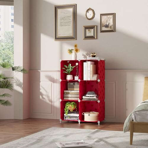 UNKU Cube Storage Organizer, 6 Cube Closet Organizer Storage Shelves, DIY Stackable Bookcase, Clothes Organizer Shelf for Closet, Bedroom, Living Room, Cabinet, Home, Office, Red - color: Green, size: 6cube