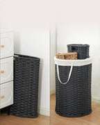 SETVSON Laundry Basket with Lid Round Rattan Laundry Hamper with Lid and Handles 29.1 Gal (110 L) Handwoven Woven Basket with Removable Bags and 2 Mesh Bags for Bathroom Living Room Black - color: Black, size: 110L