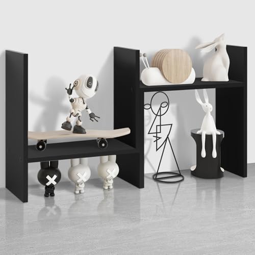 MASAKA B&W - Desk Organizer Aesthetic Shelf, Desktop Bookshelf, Double H Plants Display Shelf, Storage Rack Adjustable Stackable for Office Home Dorm - Perfect for Books, Plants & Decor (Black) - color: Black*01