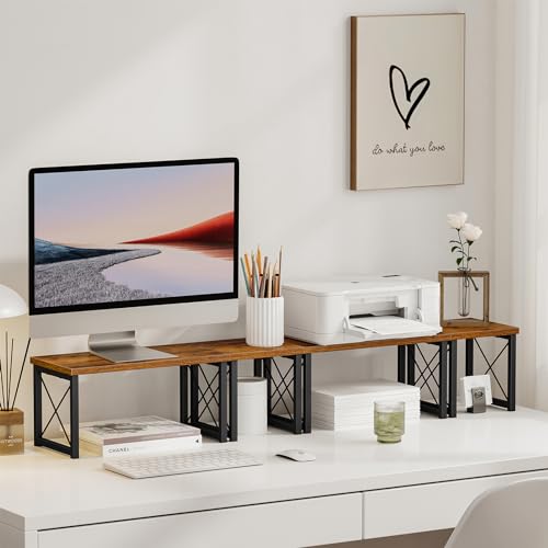 Honiter 2 Sets Desk Shelf, Desktop Organizer Shelf, 2 Tier Independent Stackable Desktop Shelves, Desktop Office Storage Rack Display Shelf - color: Brown, size: 7.6in-2 Pack