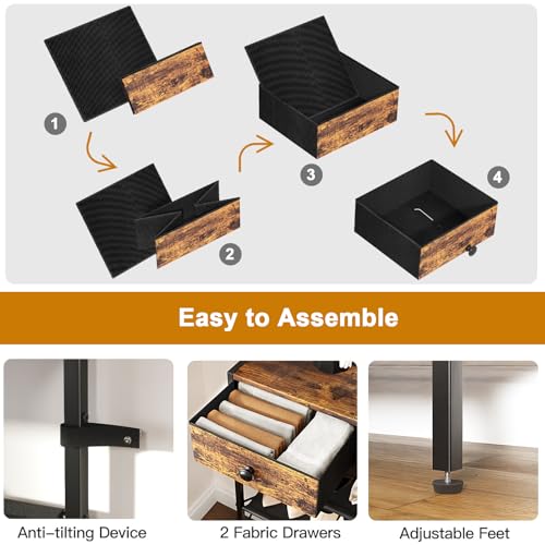 Shoe Rack, 5 Tier Shoe Organizer with 2 Drawers, Metal Shoe Storage for 16-20 Pairs of Shoes with Fabric Shelves and Wooden Top, Narrow Shoe Shelf for Closet Entryway Rustic Brown - color: Rustic Brown, size: 5 Tier(27.6 × 10.8 × 37.8)