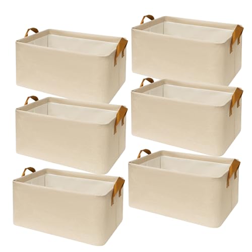 SNWDN 6 Pack Closet Cloth Storage Bins for Shelves, Medium Storage Baskets for Shelves, Fabric Bins for Closet organization with Handles（ Beige 15''L x 10''W x 8''H） - color: Beige, size: Medium（6 pack 15''L x 10''W x 8''H）