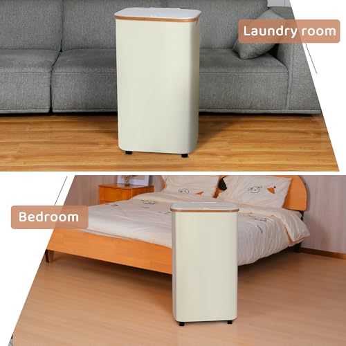 Laundry Basket with Wheels,100L Hampers for Laundry,Large Laundry Hamper with Lid and Bamboo Handles,Collapsible & Waterproof Tall Cloth Hamper for Dormitory Family，Beige - color: Beige, size: 100L with Wheels