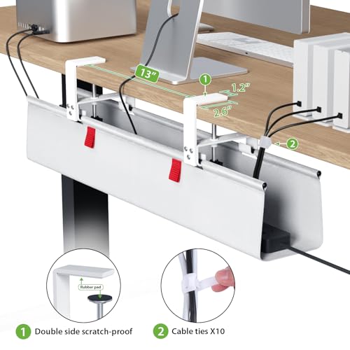 KEEGH No Drill Under Desk Cable Management Tray - 28" Cord Management Under Desk - Clamp/Screw Mount - Support Upto 70lbs - Fabric Wire Management - Gaming/PC Cable Raceways for Office/Home, White - color: White, size: Regular (28 Inch)